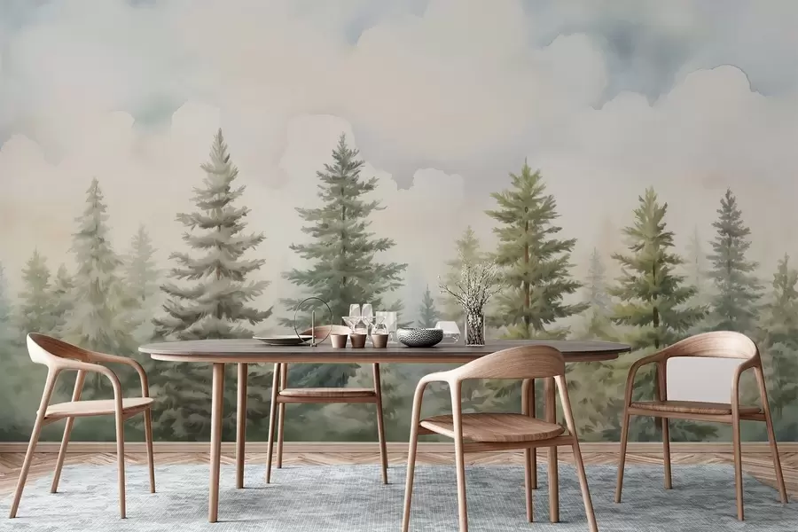 murales de pared Pintura imitación bosque de coníferas w04414