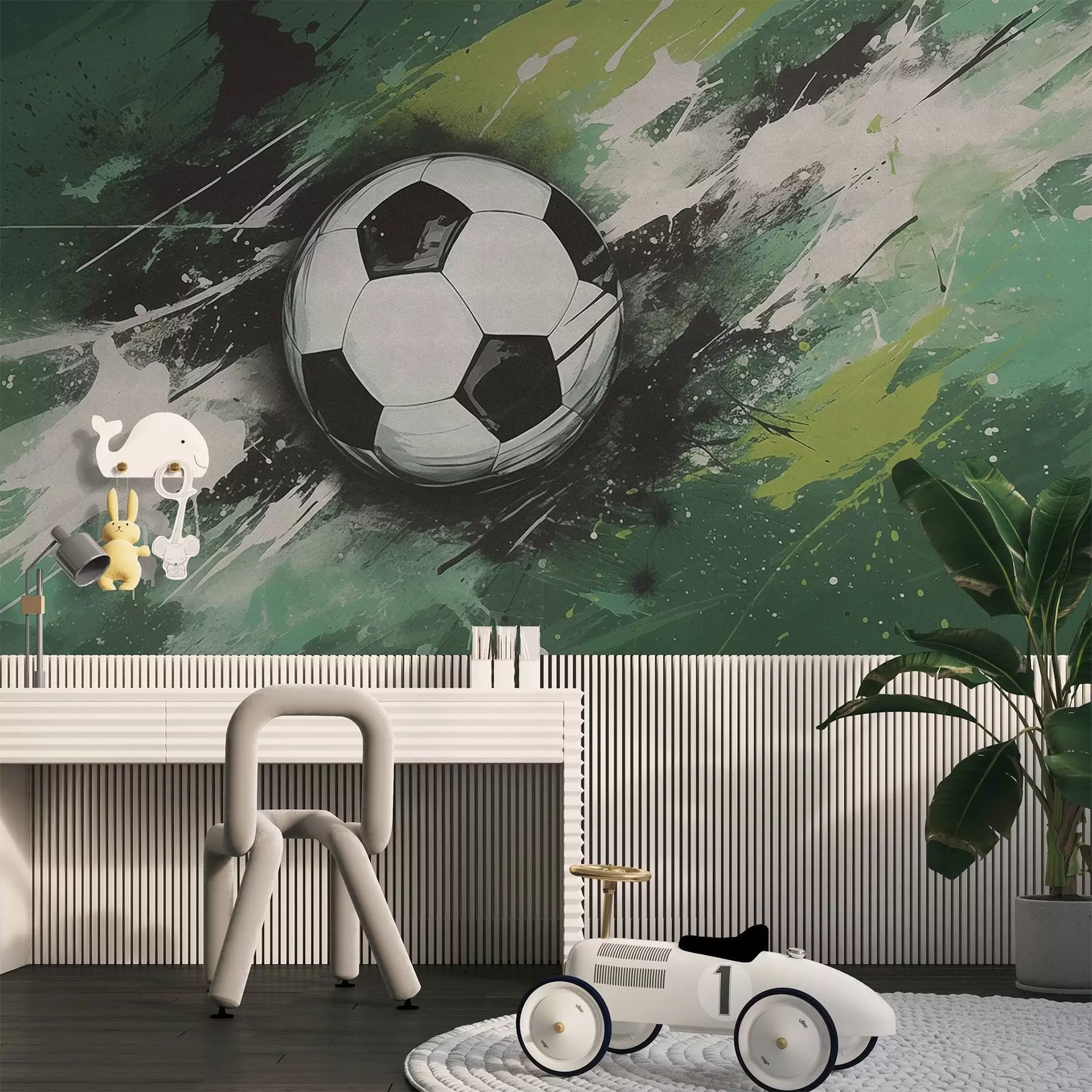 murales de pared Balón de fútbol con un graffiti borroso de fondo w04467