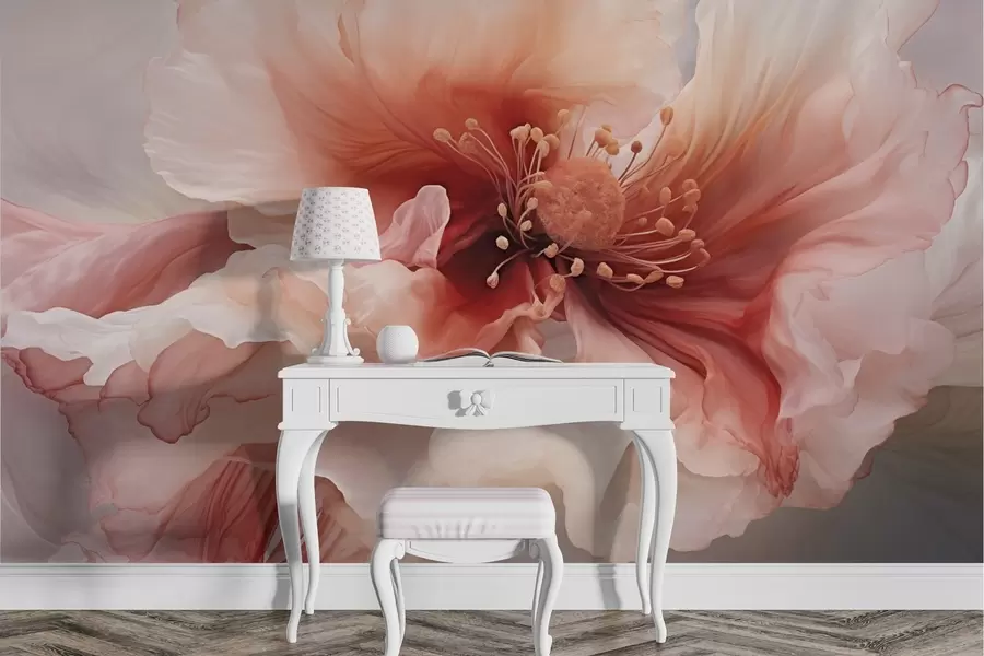 murales de pared Flor grande en tonos rojos y rosas w04446v2