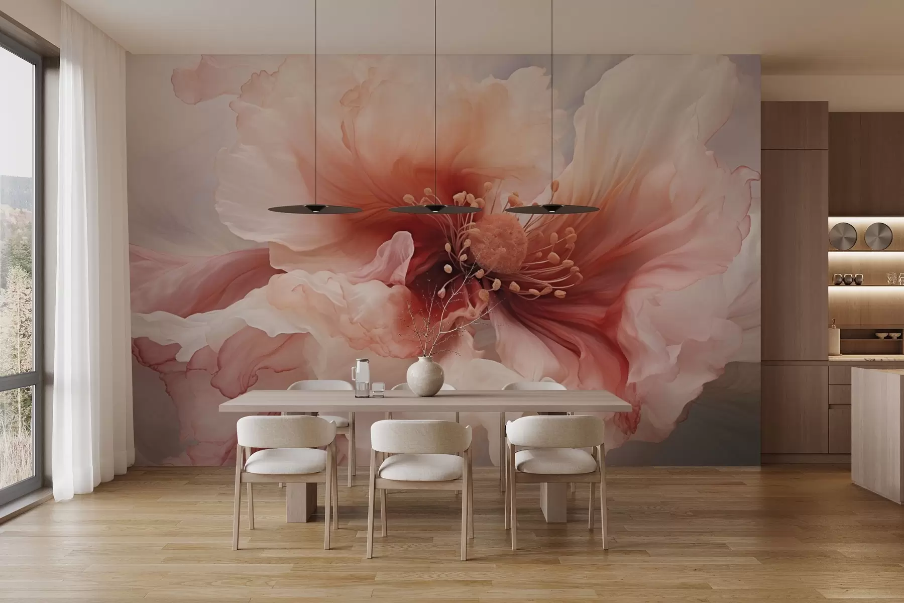 murales de pared Flor grande en tonos rojos y rosas w04446v2