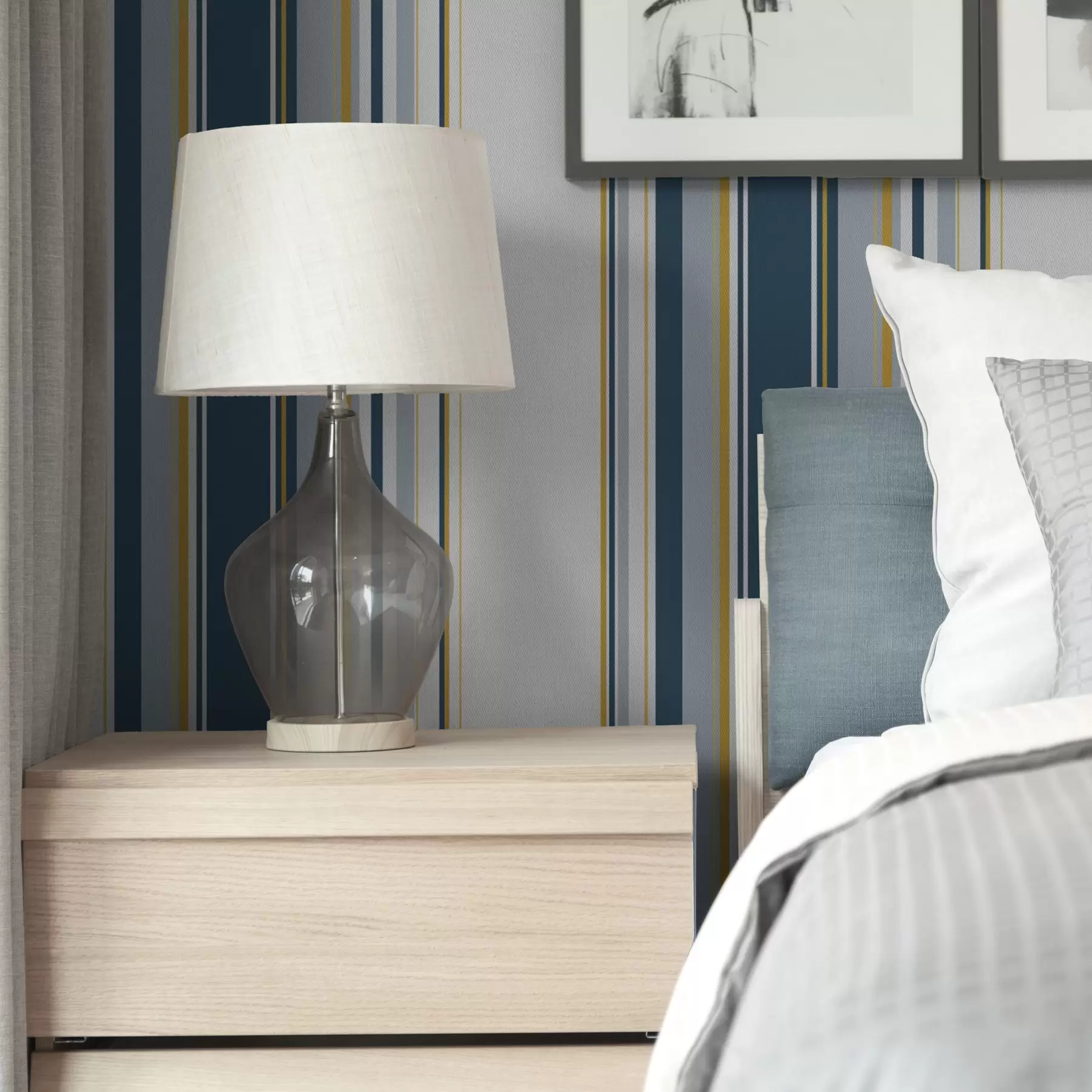 murales de pared Denso estampado de rayas verticales azules y amarillas a00524