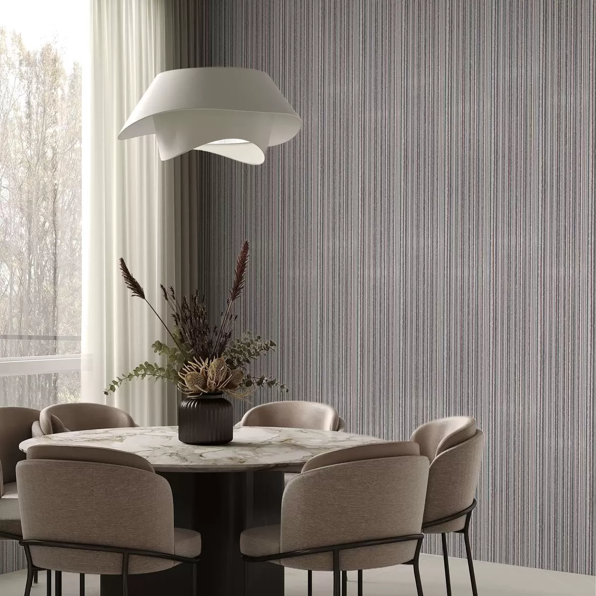 Papel pintado Rayas densas en tonos marrón-gris a00548