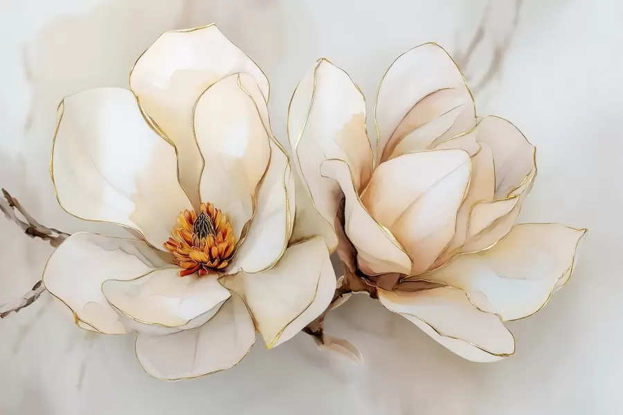 murales de pared Grandes flores de magnolia clara con pétalos suaves w09308