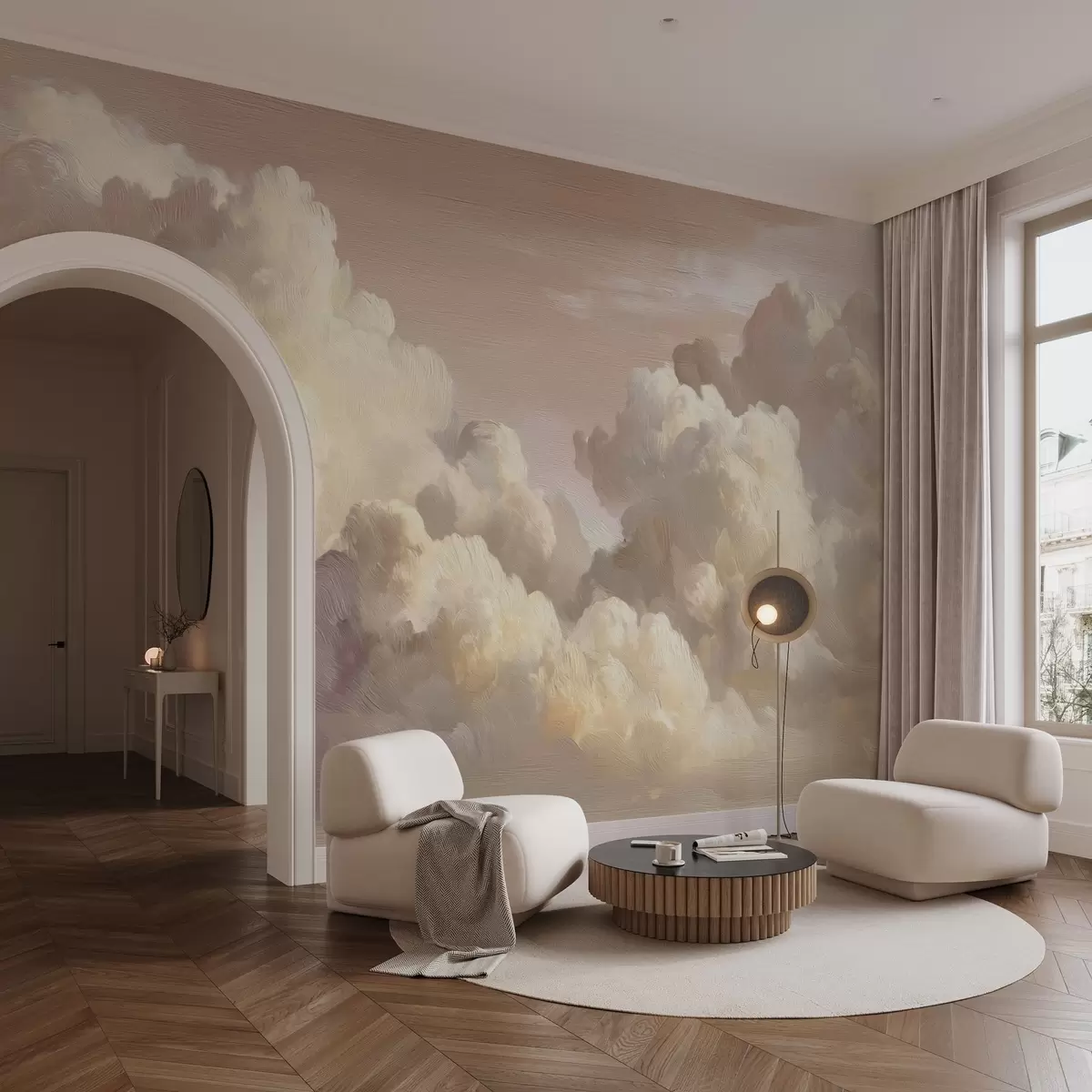 murales de pared Nubes bañadas por una cálida luz rosa pastel w04550v1