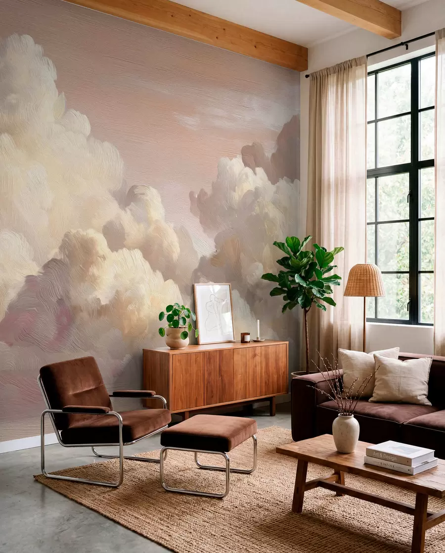 murales de pared Nubes bañadas por una cálida luz rosa pastel w04550v1