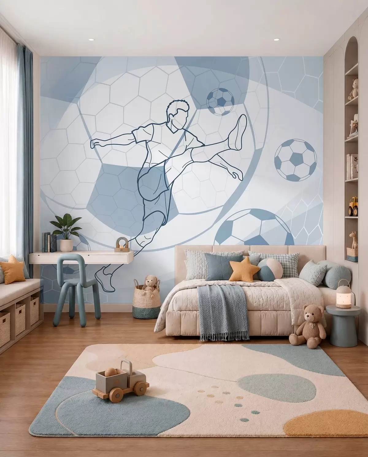 murales de pared Fútbol en trazos azules w04601