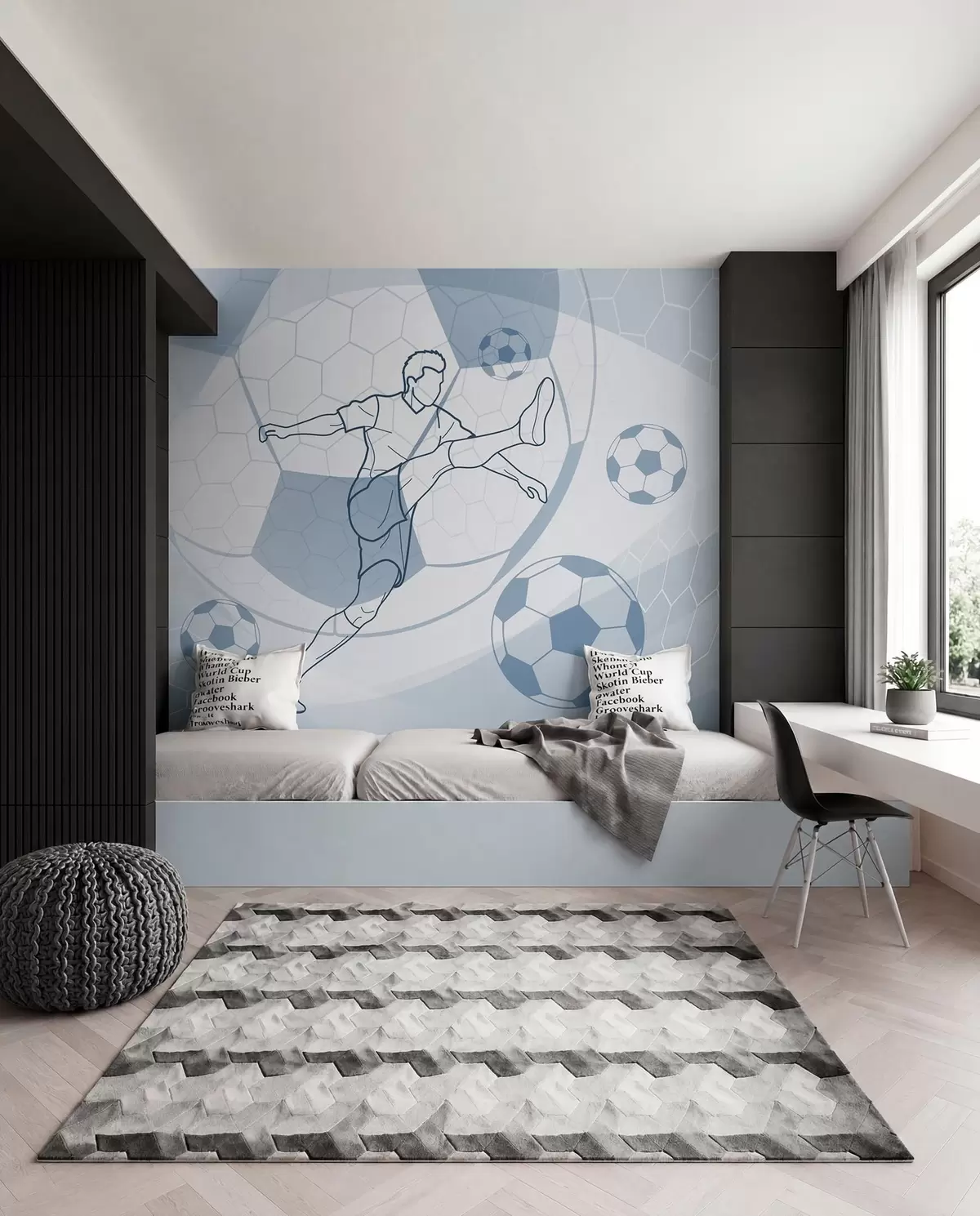 murales de pared Fútbol en trazos azules w04601