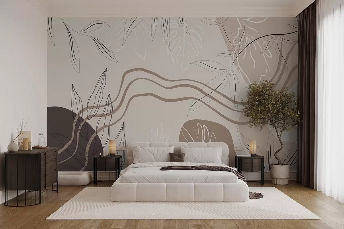 murales de pared Resumen con hojas w04604