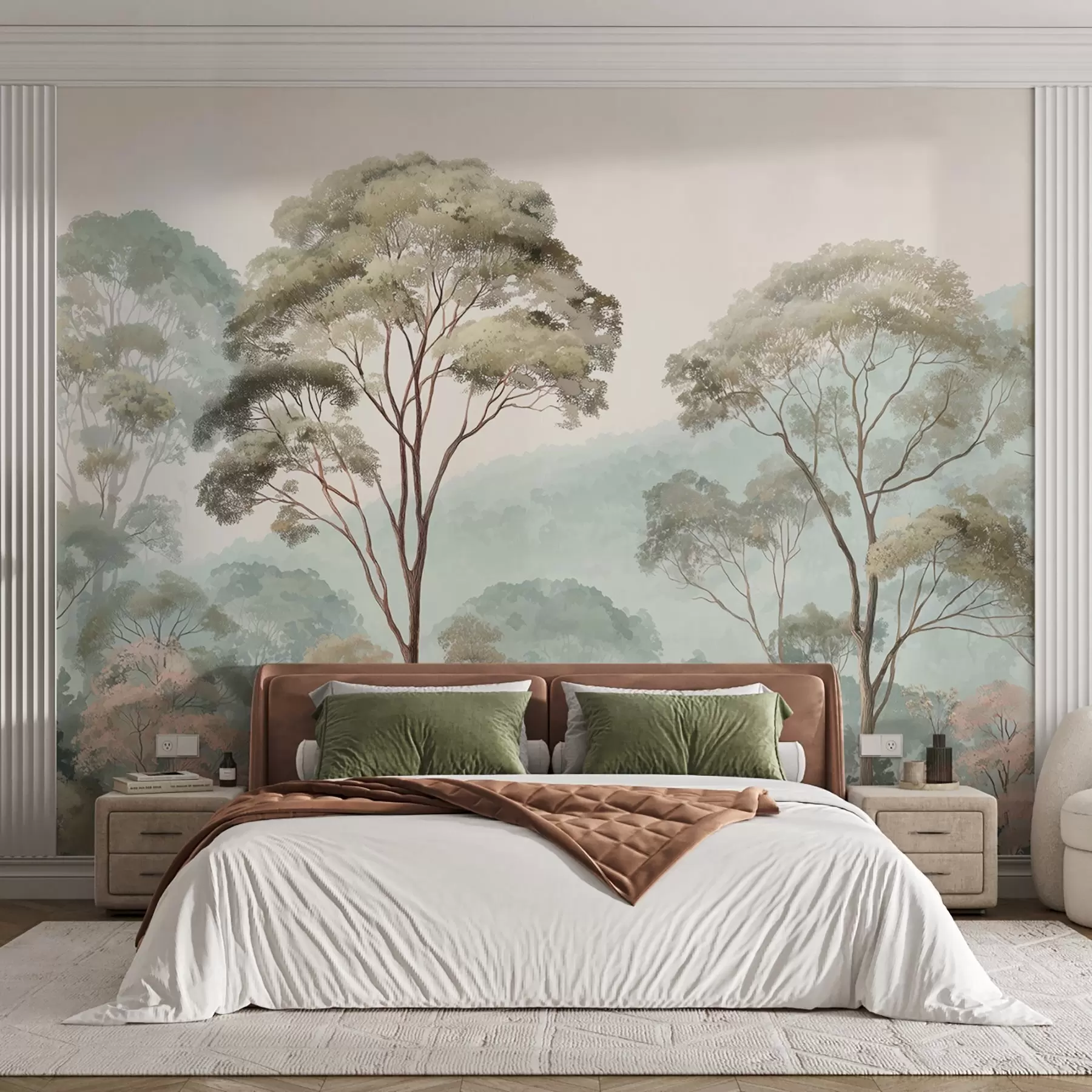 murales de pared Mañana brumosa en el bosque en estilo acuarela w09405