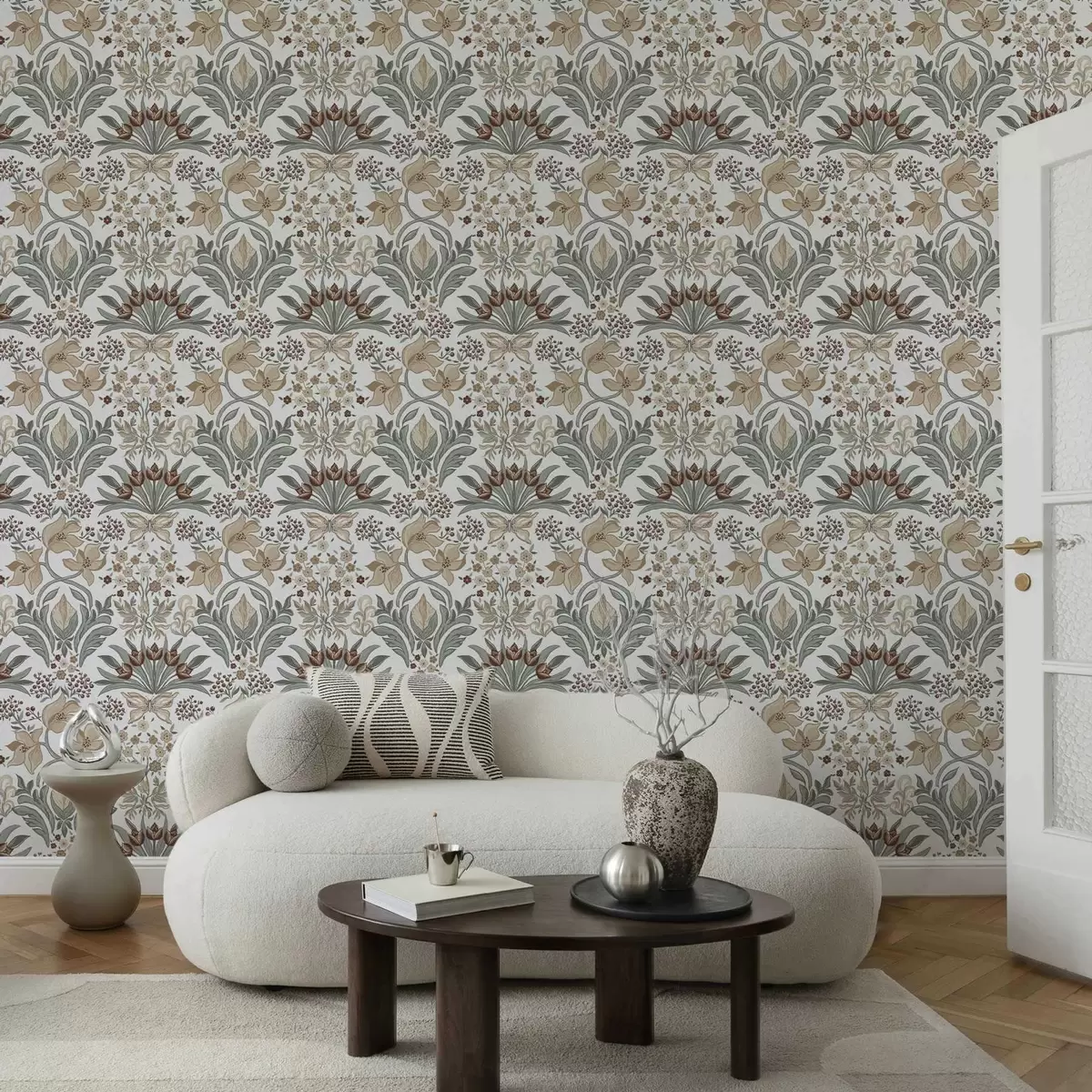 Papel pintado Lirios decorativos y una mariposa sobre fondo blanco a00500v1
