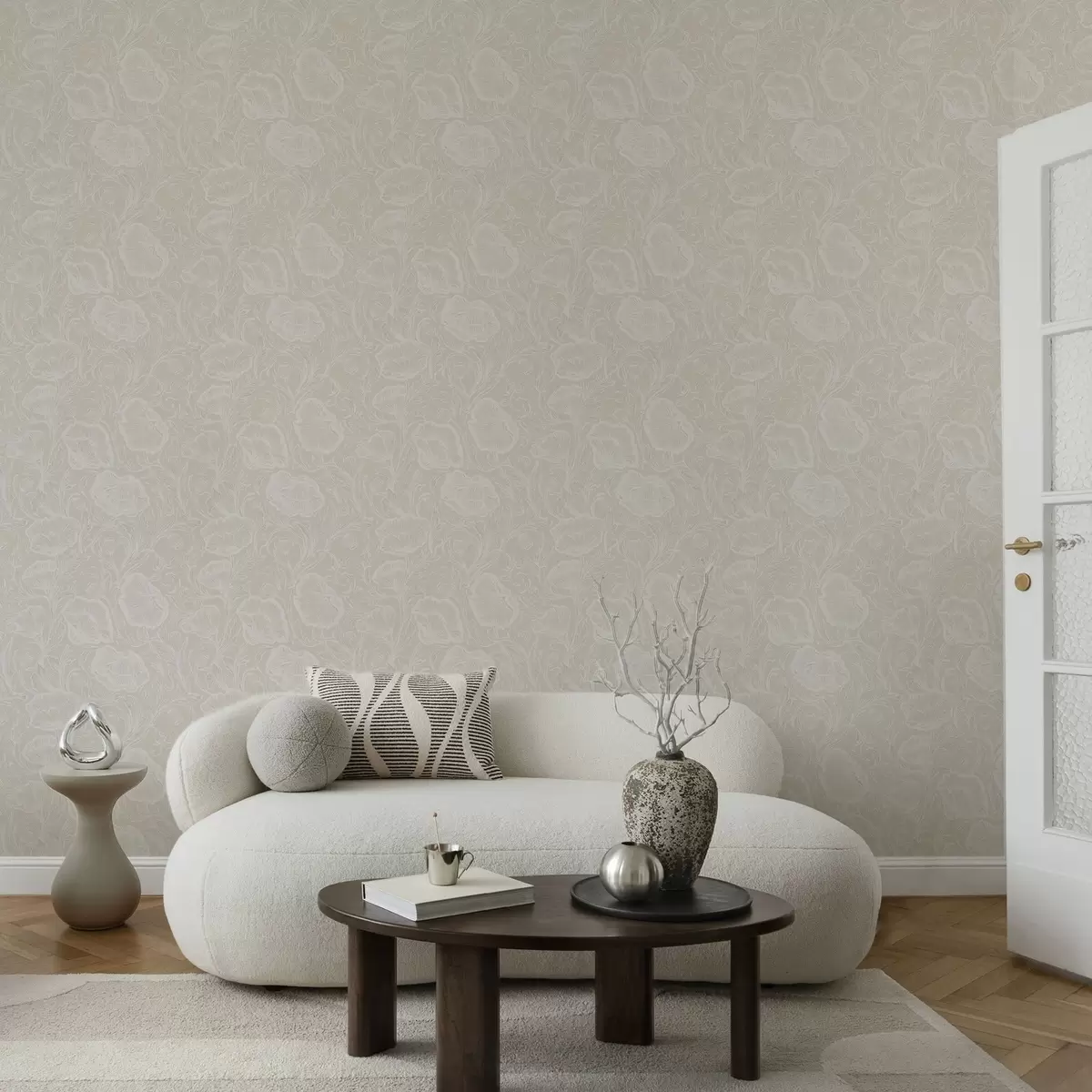 Papel pintado Amapolas en línea sobre fondo crema a00572