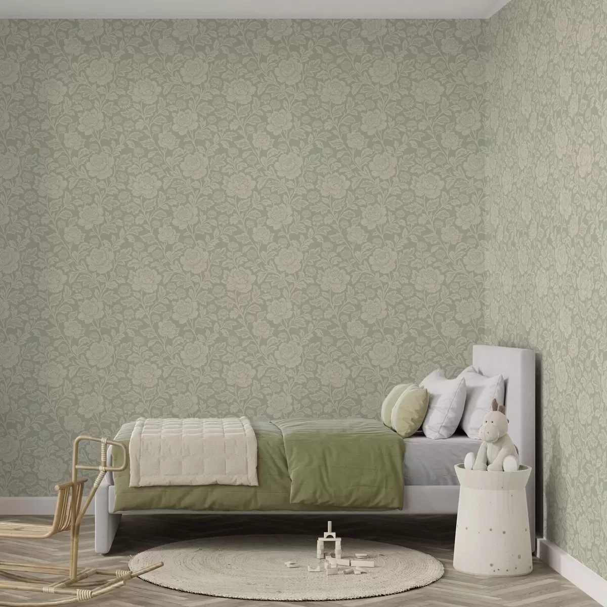 Papel pintado Grandes peonías en línea sobre un fondo salvia a00582