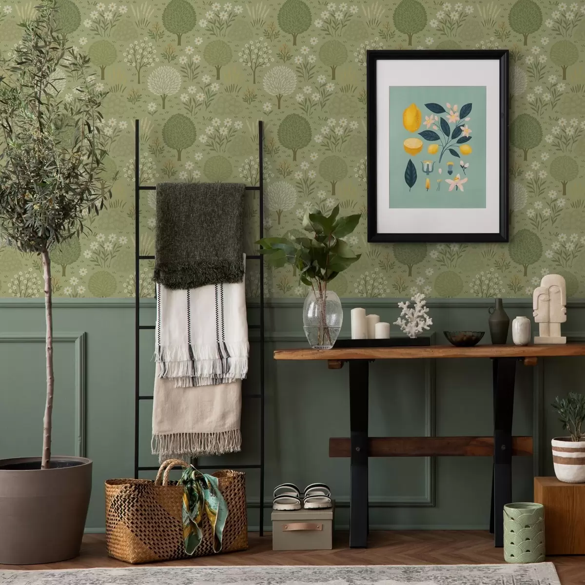 Papel pintado Jardín ecológico para niños: árboles, flores y trigo a00586