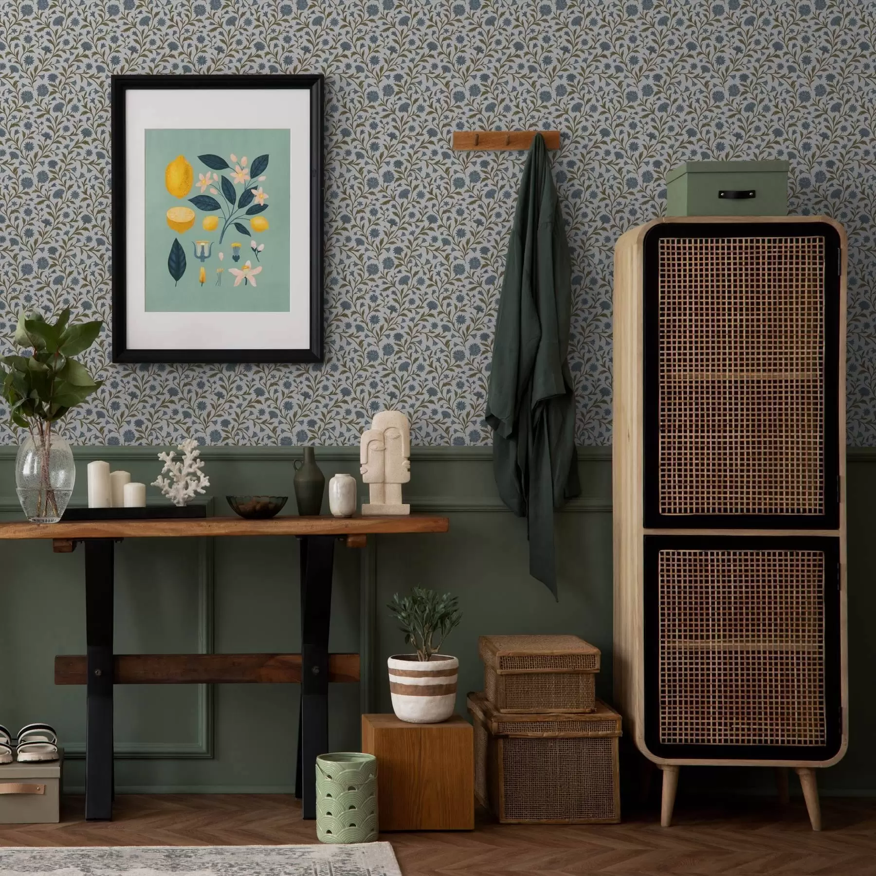 murales de pared Acianos y brotes sobre fondo blanco a00588v1