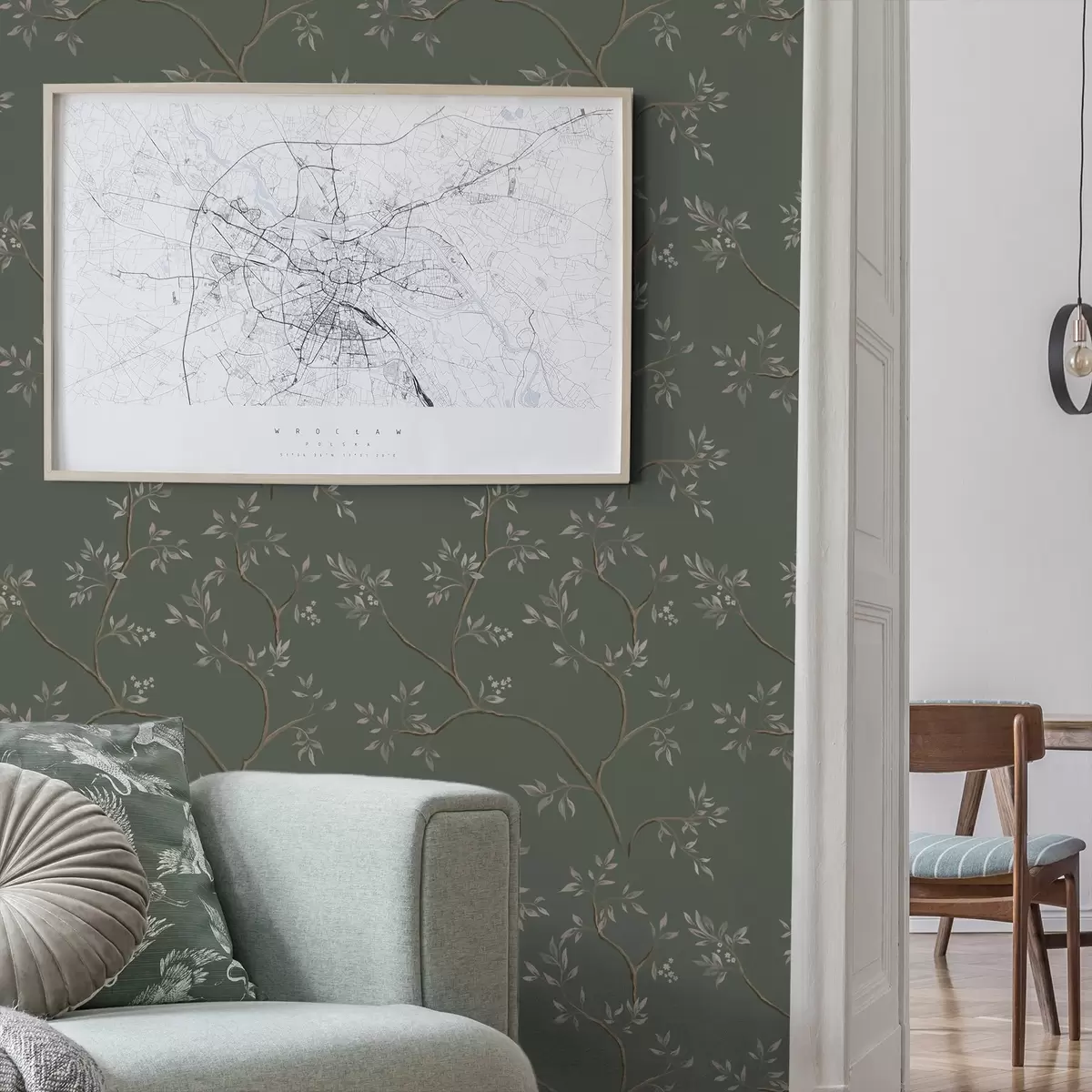 Papel pintado Delicadas ramas frondosas sobre un fondo verde oscuro a00597
