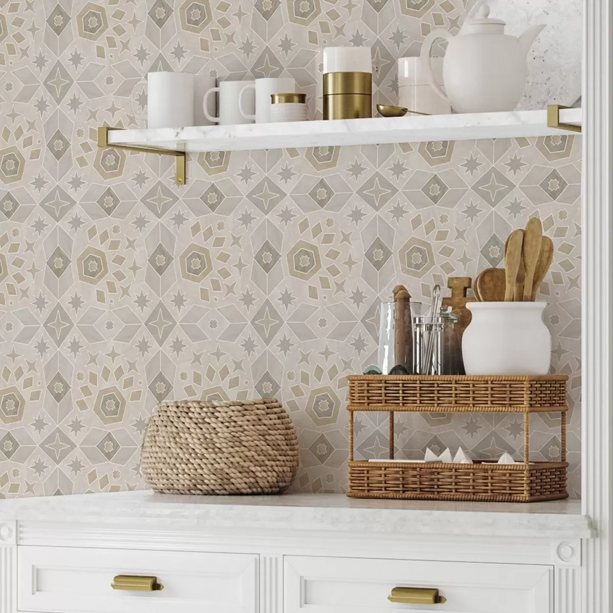 Papel pintado Patrón geométrico de mosaico en tonos beige cálidos a00606