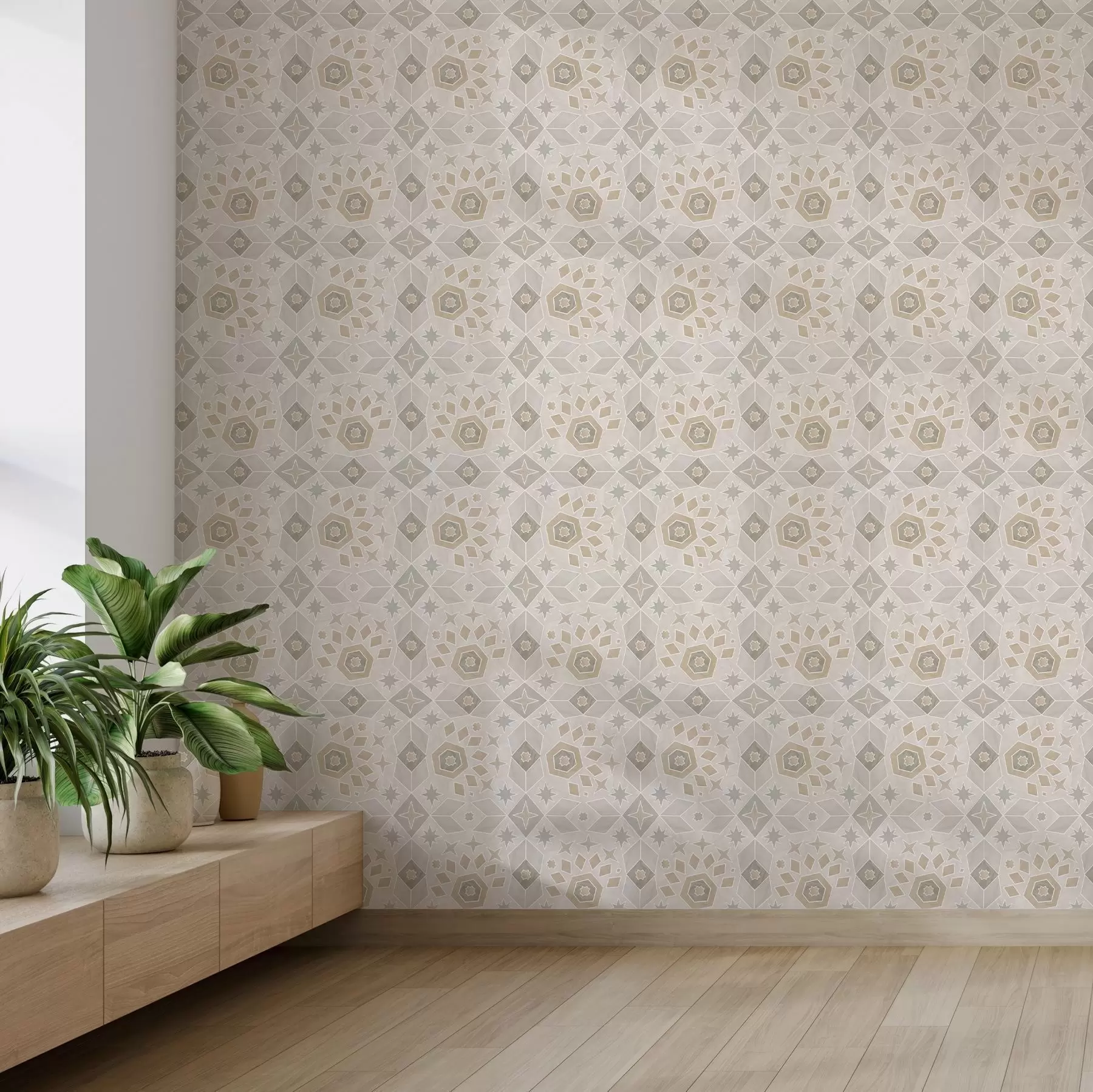 murales de pared Patrón geométrico de mosaico en tonos beige cálidos a00606