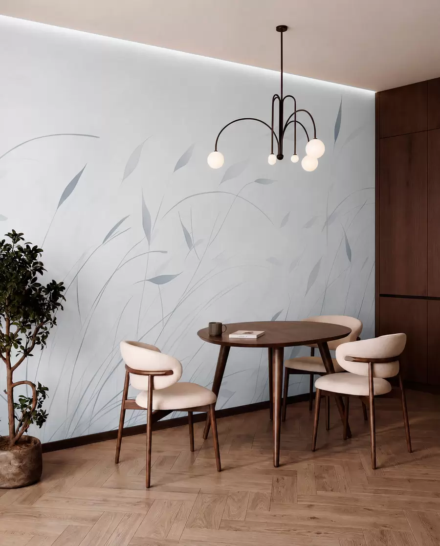 murales de pared Hierba al viento en estilo acuarela en tonos azules w09331v2