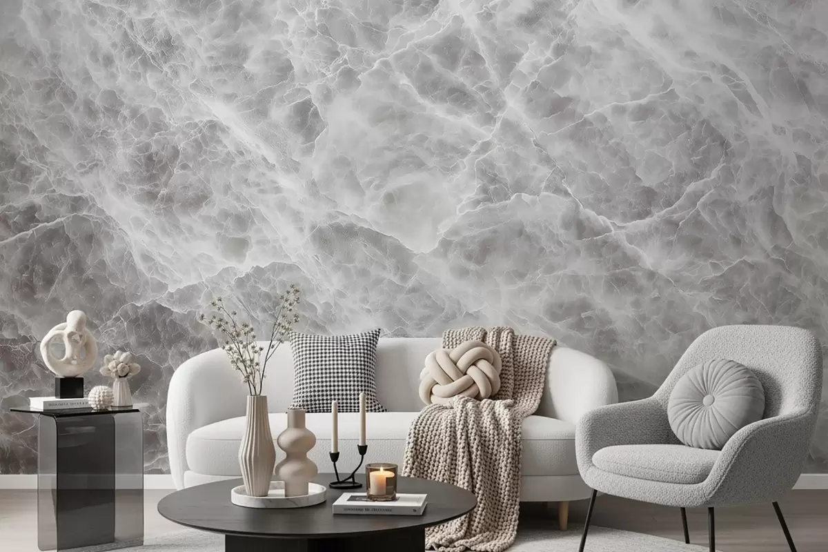 murales de pared Lujosa imitación de superficie de mármol en tonos fríos grisáceos y blancos w09409