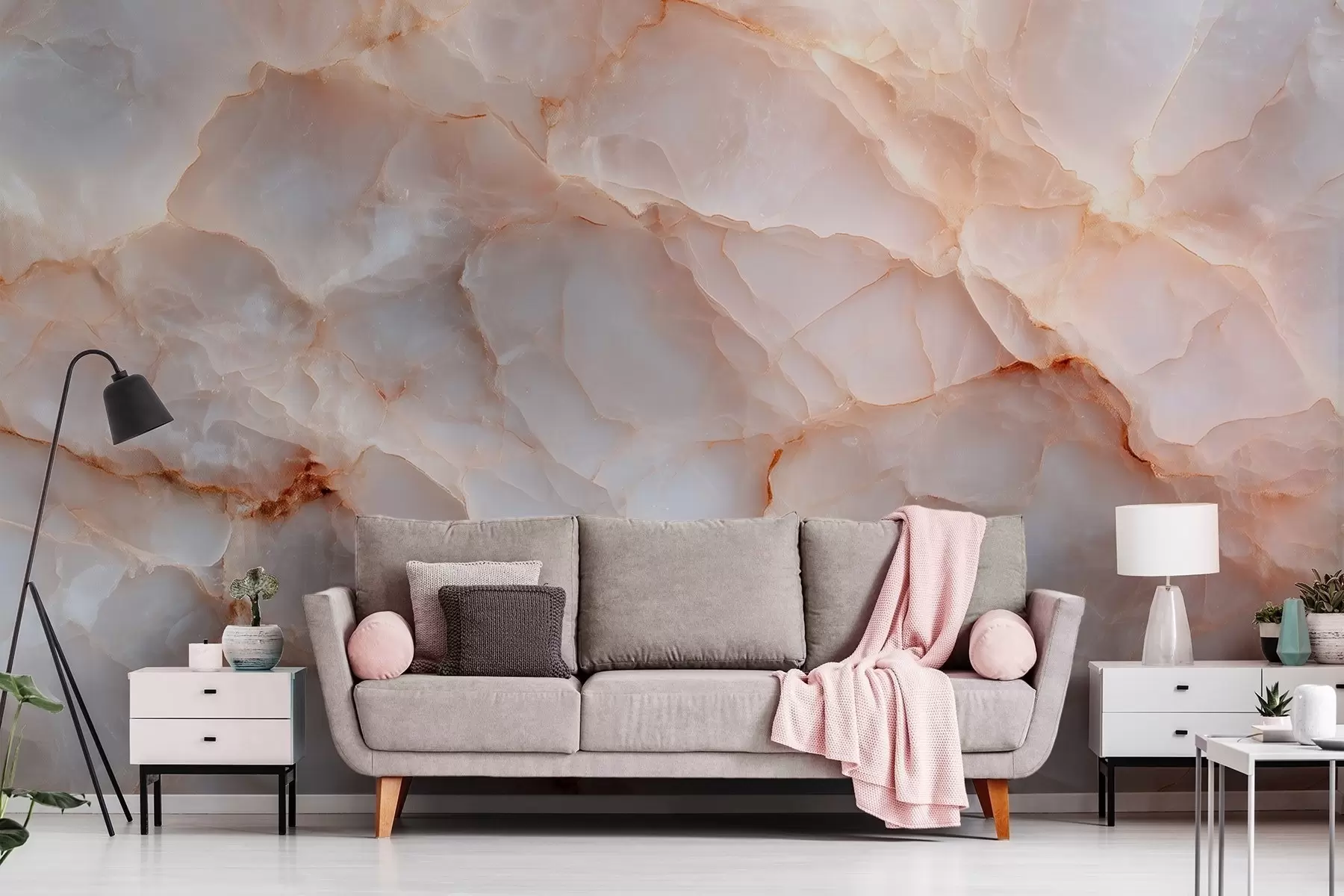 murales de pared Lujosa imitación de mármol en tonos beige-grisáceos con efecto brillante w09412