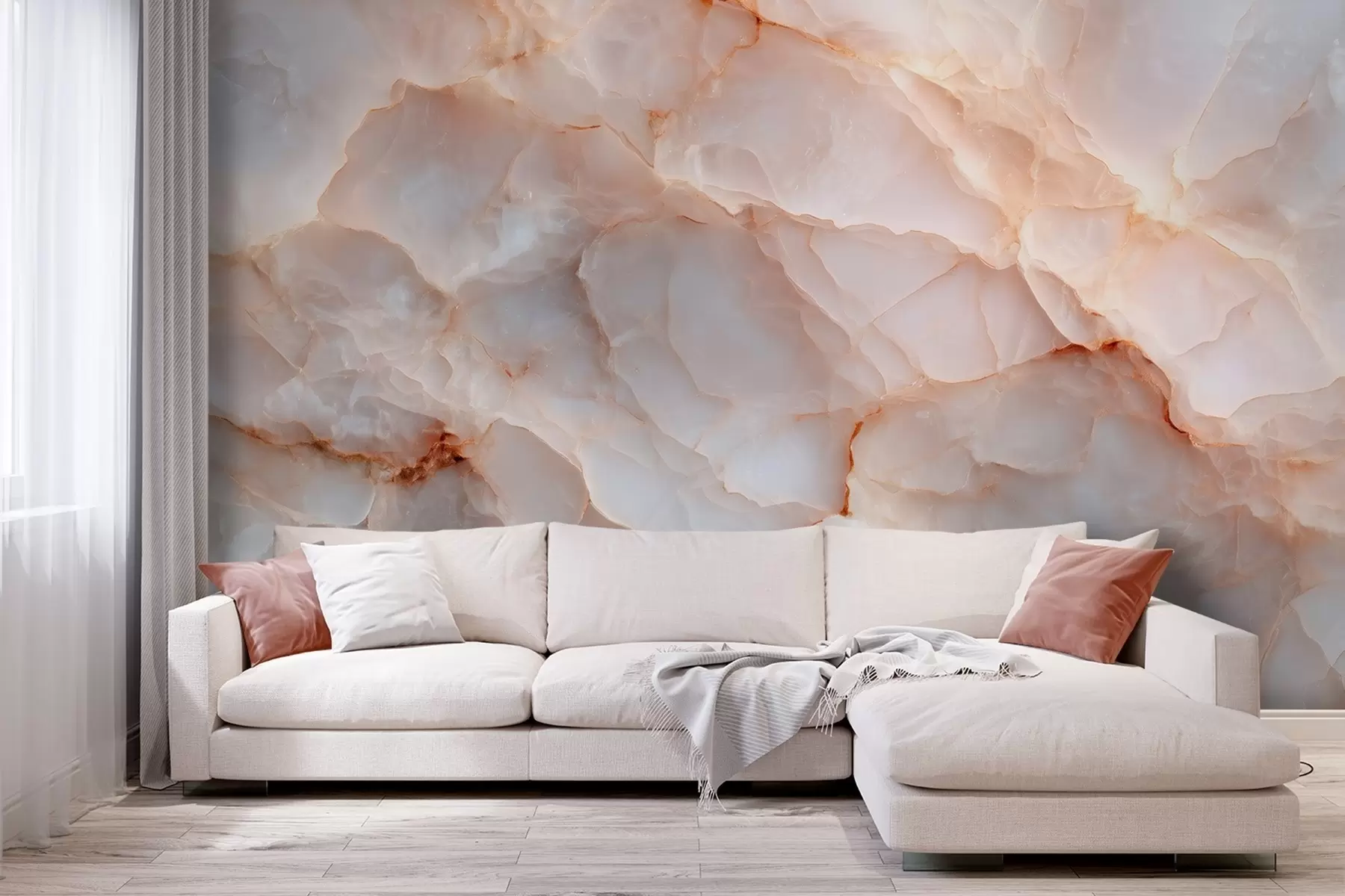 murales de pared Lujosa imitación de mármol en tonos beige-grisáceos con efecto brillante w09412