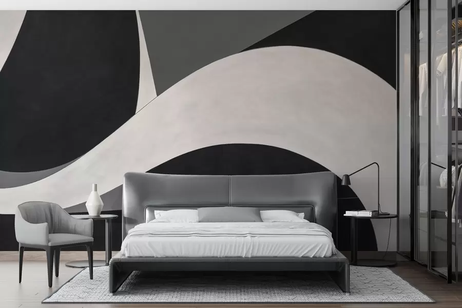 murales de pared Abstracción en negro y gris con una suave onda w04615