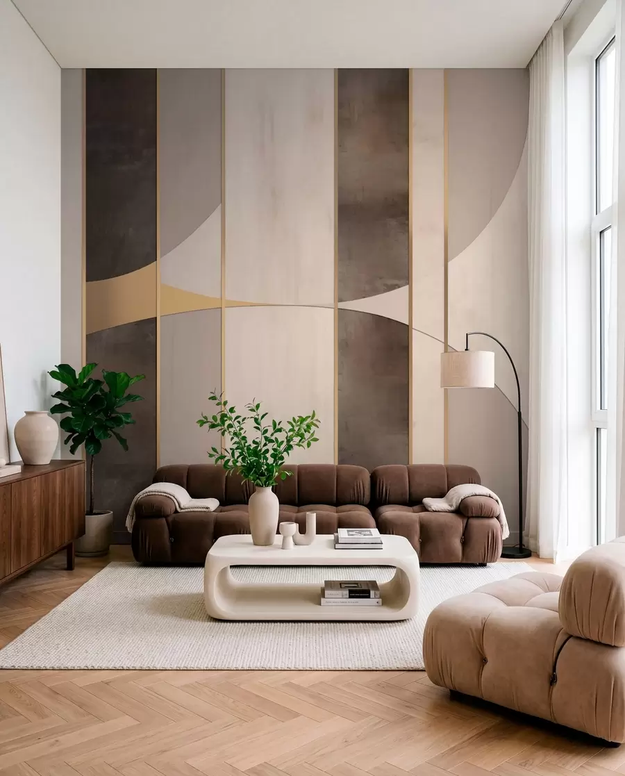 murales de pared Paneles geométricos con arcos y detalles en color champán w04616