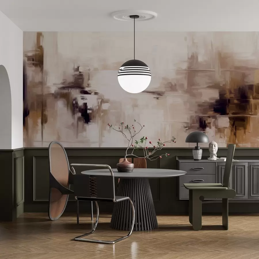 murales de pared Imitación de pintura abstracta de paisaje con textura, con pinceladas marrones y blancas, estilo moderno w09422v1