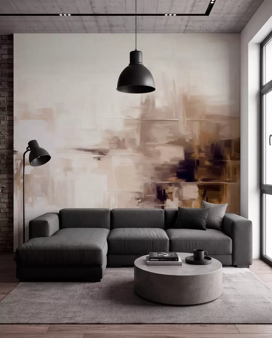 murales de pared Imitación de pintura abstracta de paisaje con textura, con pinceladas marrones y blancas, estilo moderno w09422v1