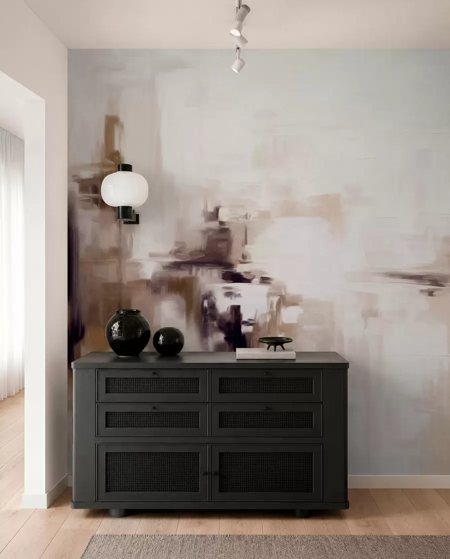murales de pared Imitación de pintura abstracta de paisaje con textura, con pinceladas marrones y blancas, estilo moderno w09422v1