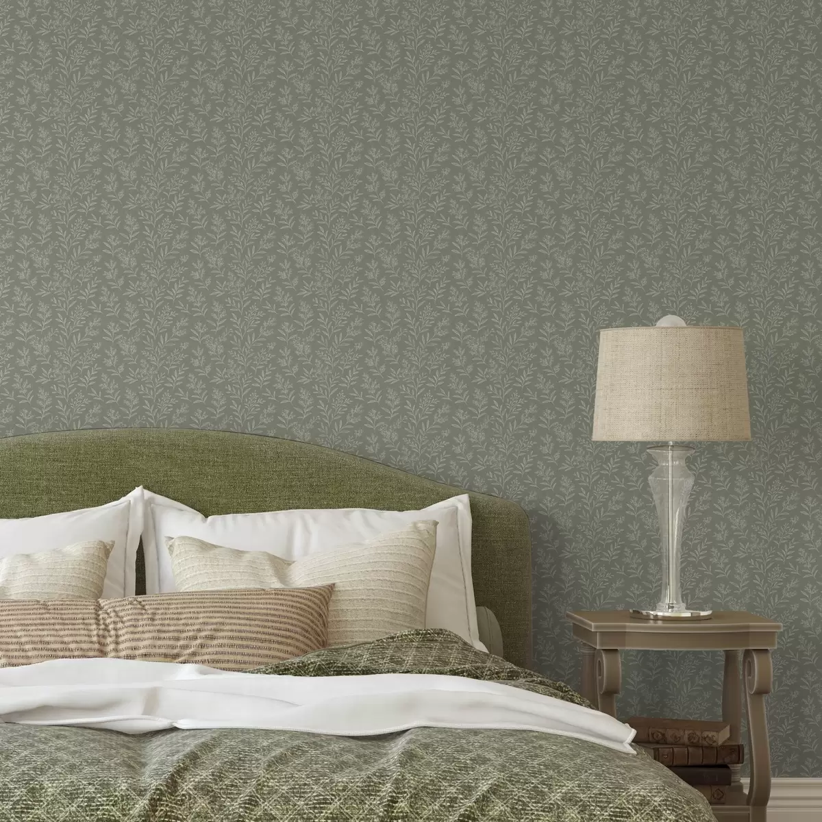 Papel pintado Salvia verde: finas hierbas e inflorescencias, delicado diseño a00611