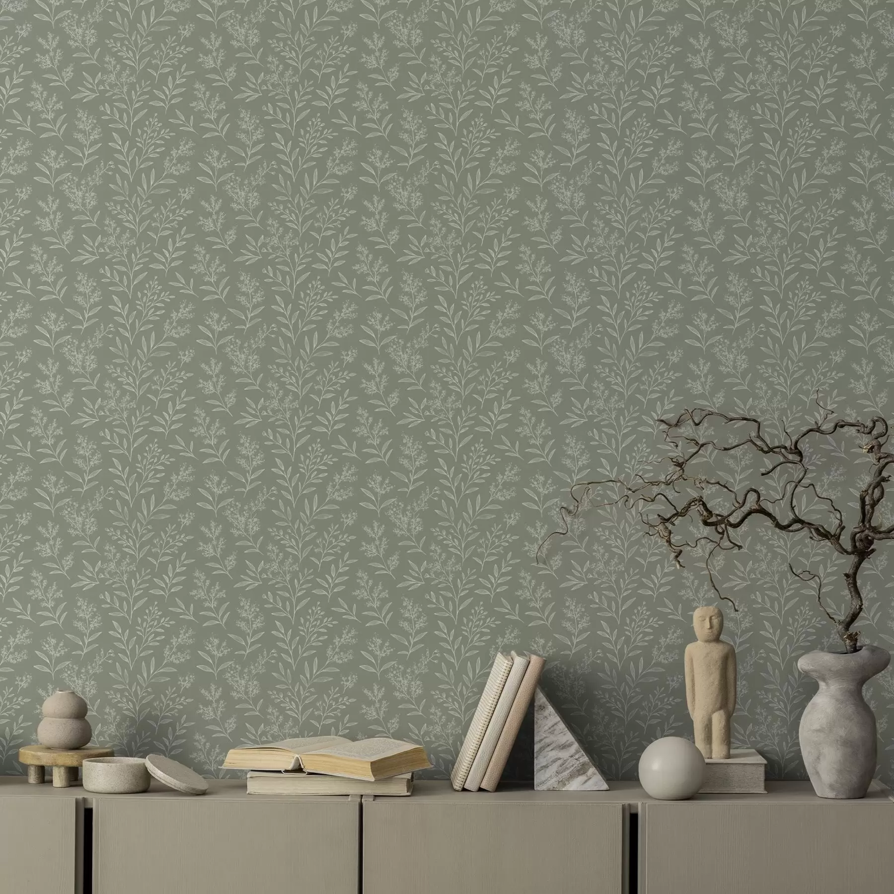 murales de pared Salvia verde: finas hierbas e inflorescencias, delicado diseño a00611
