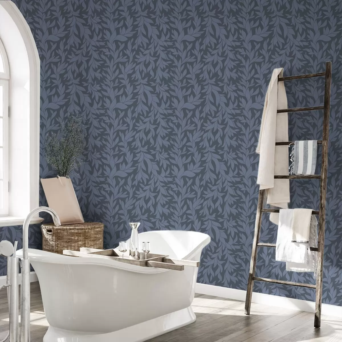 Papel pintado Fondo azul grafito y hojas azules, trazo texturizado a00616v2