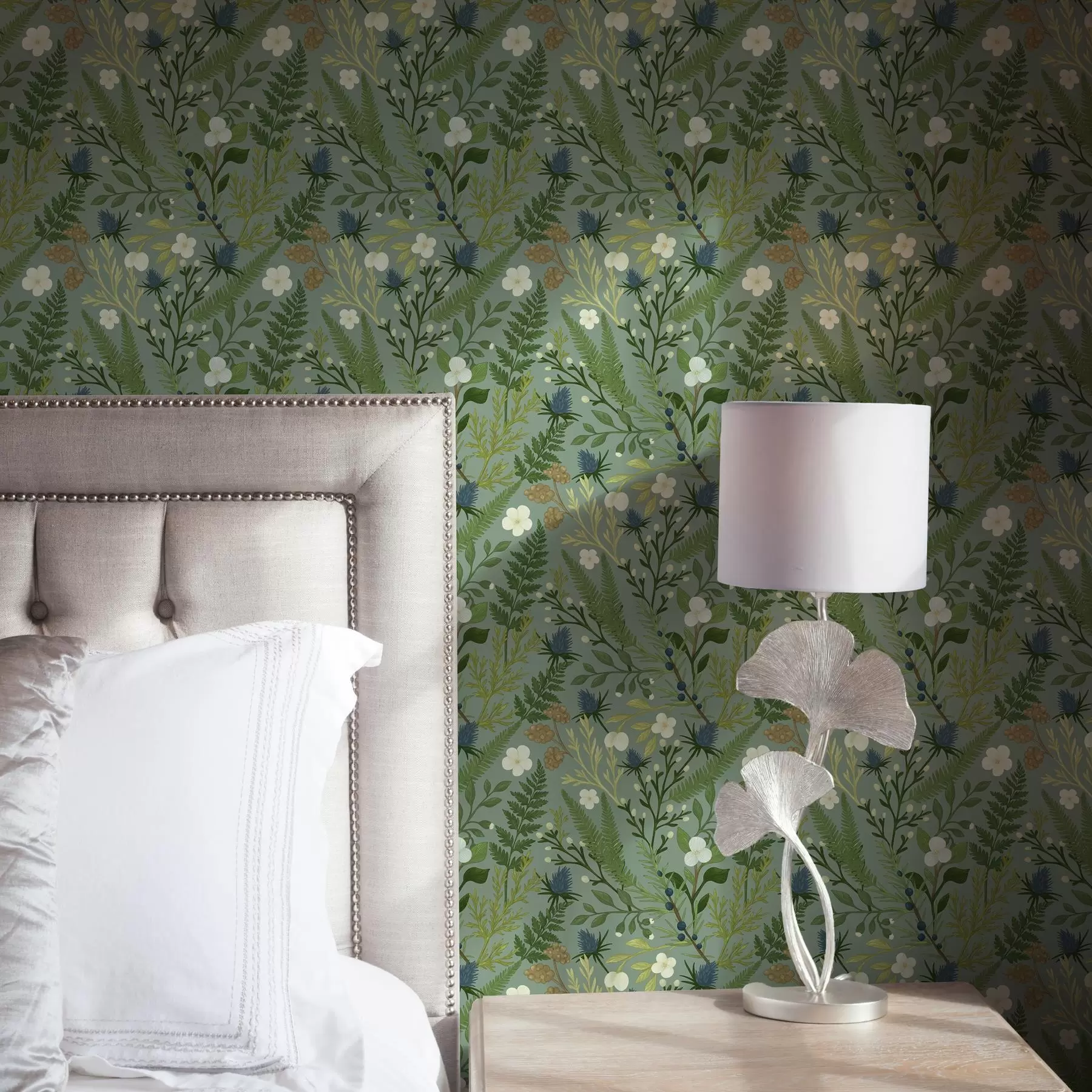 murales de pared Hierbas silvestres, achicoria y bayas sobre un fondo de menta a00621v1