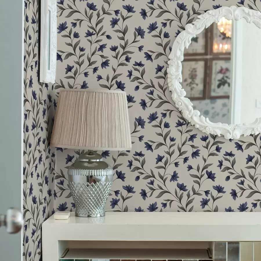 murales de pared Campanillas y vegetación gris sobre un fondo claro a00622v1