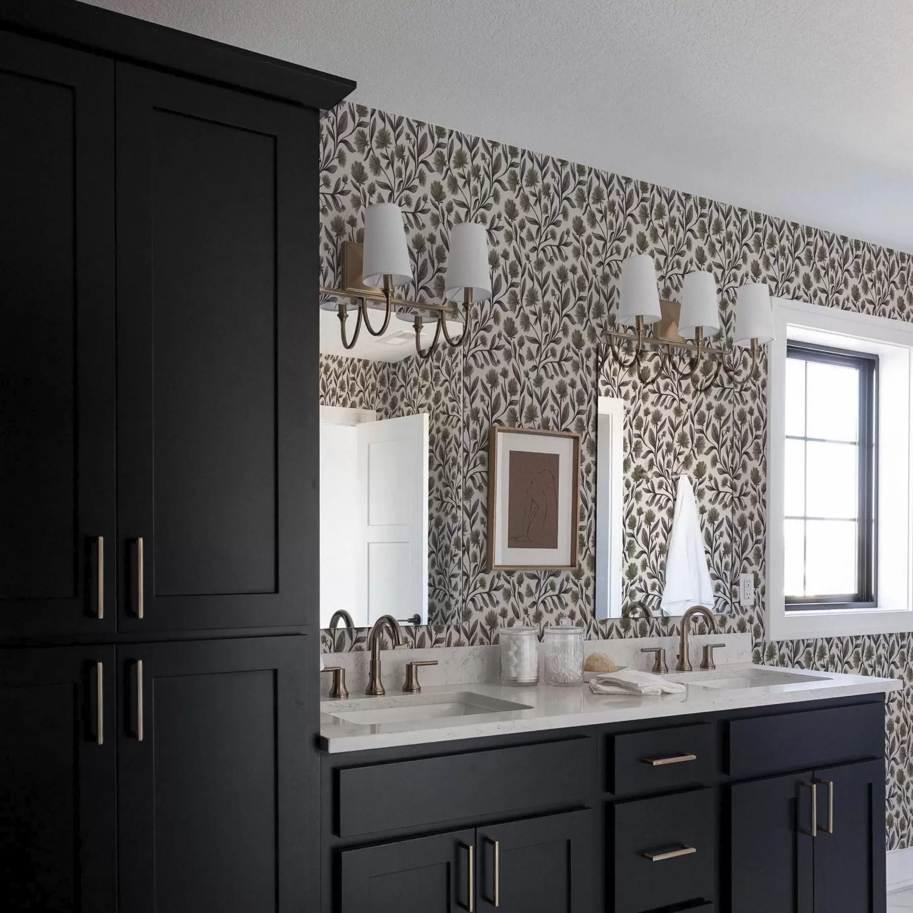 murales de pared Flores silvestres en tonos gris oliva sobre fondo crema a00623v1