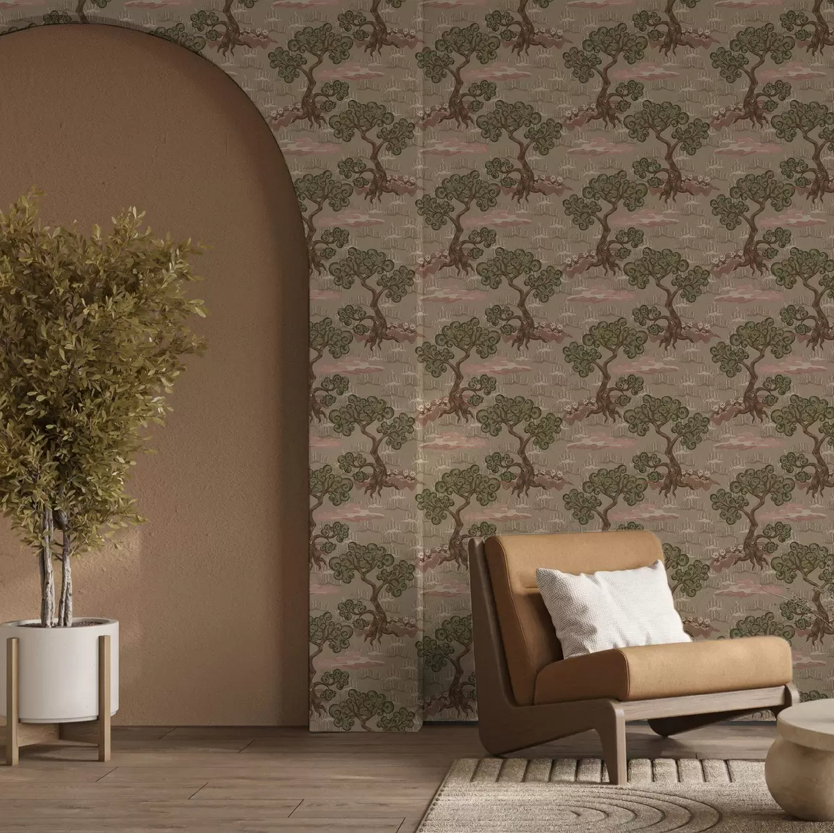 Papel pintado Paisaje oriental con árboles caprichosos sobre un fondo arenoso a00715