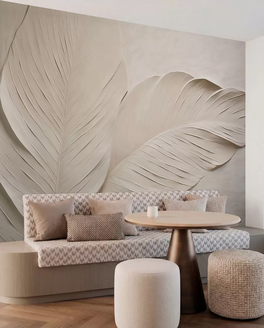 murales de pared Hojas beige en relieve con sombras suaves w04614