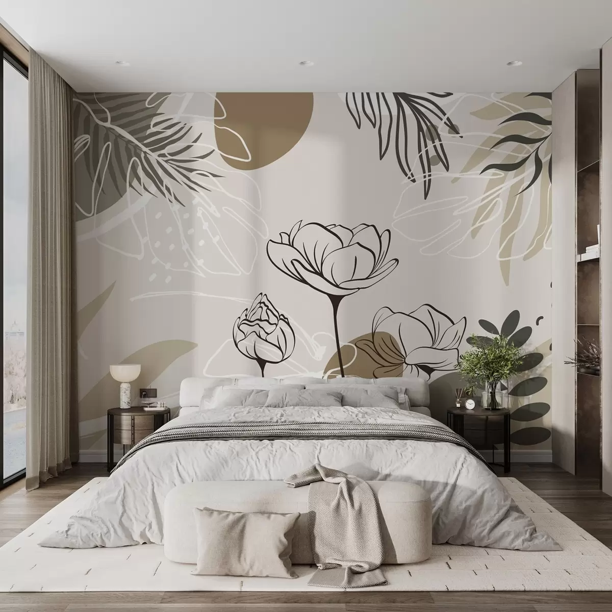 murales de pared Flores y hojas abstractas. w04662