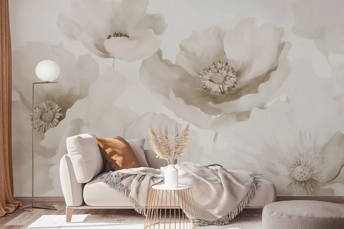 murales de pared Amapolas  tonos beige w04656v1