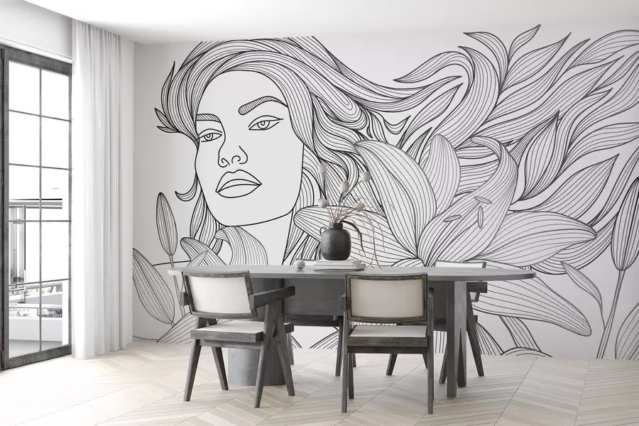 Murales de pared Retrato de una niña entre flores de lirio w04689 murales de pared Retrato de una niña entre flores de lirio w04689