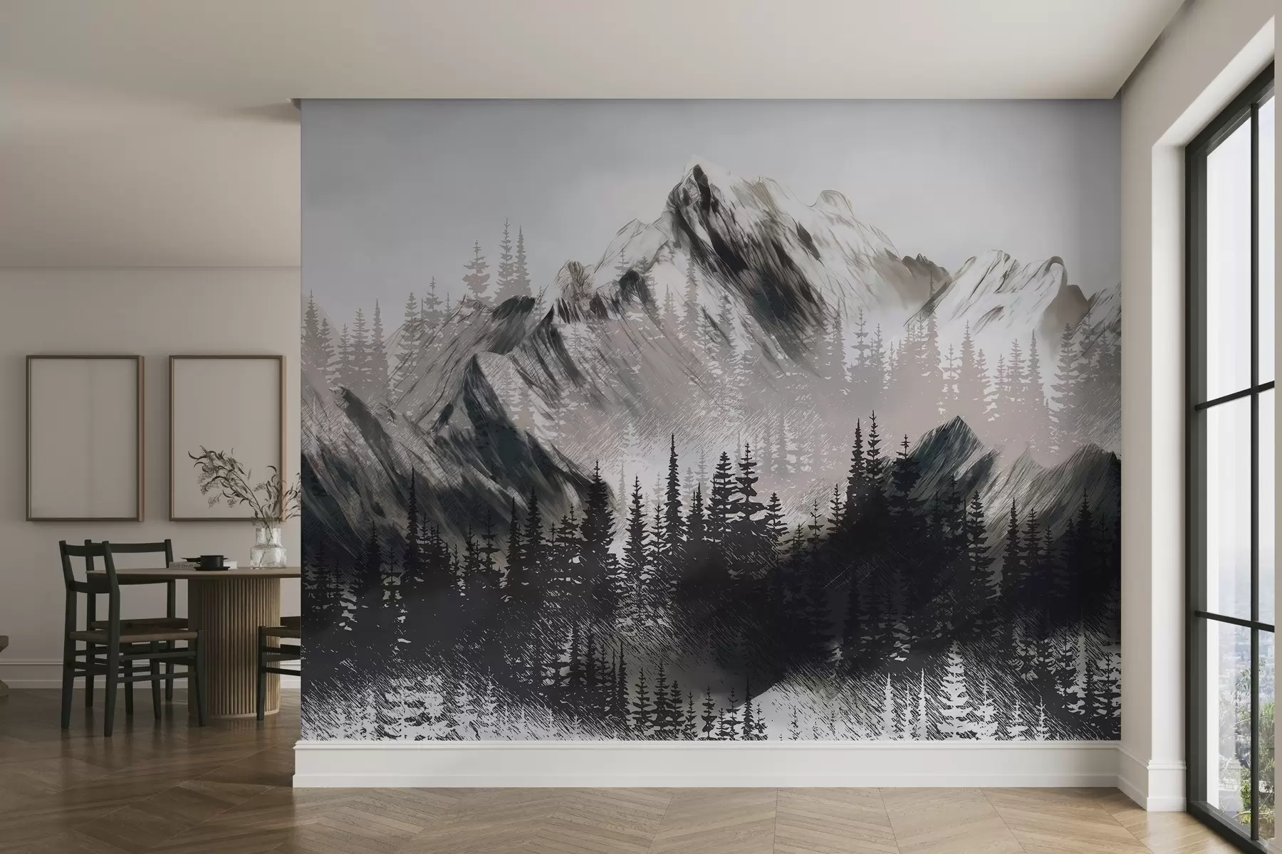 murales de pared Montañas y bosques de coníferas w04666