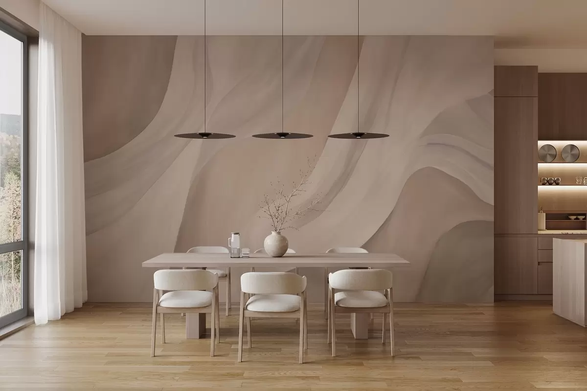 murales de pared Ondas sedosas de color beige rosado, trazos suaves y fluidos w04608