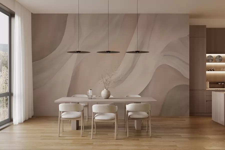 murales de pared Ondas sedosas de color beige rosado, trazos suaves y fluidos w04608