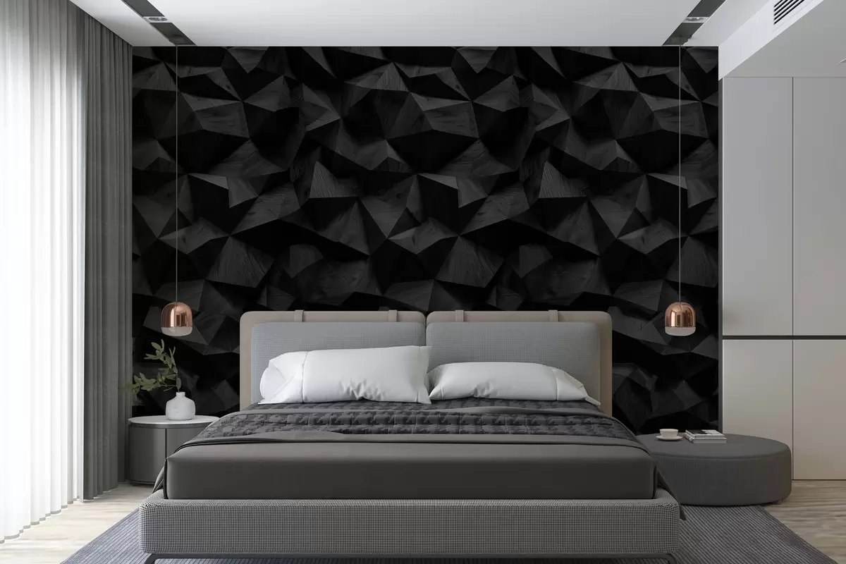 murales de pared imitación de una pared con relieve angular hecha de madera oscura w04632v1