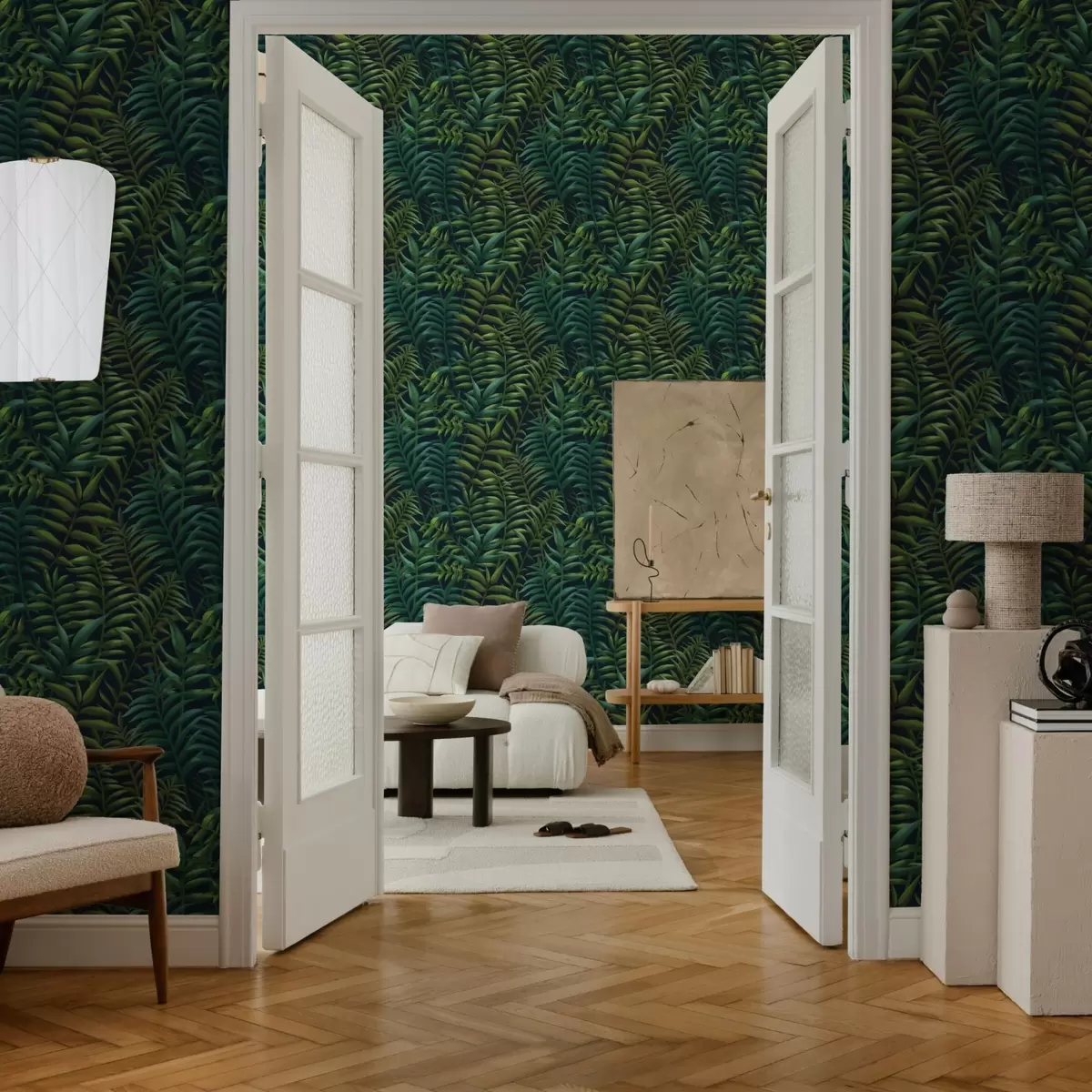 Papel pintado Hojas tropicales oscuras sobre un fondo intenso a00794