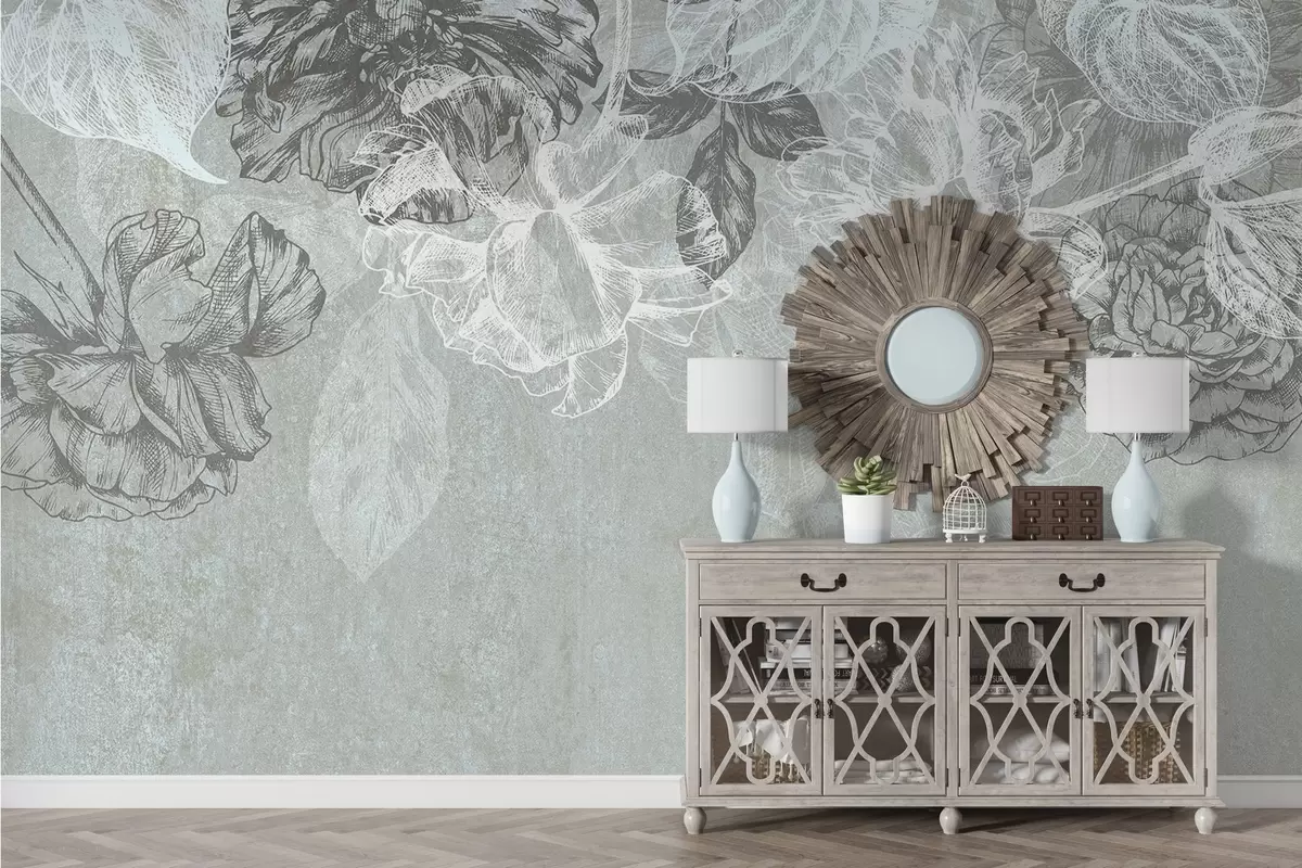 murales de pared Flores colgantes con contorno w04665