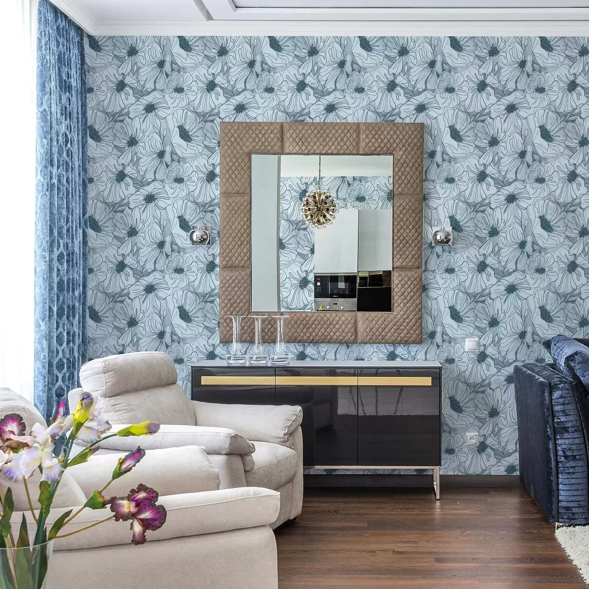 Papel pintado Flores lineales en una fresca paleta de colores gris azulados a00636v2