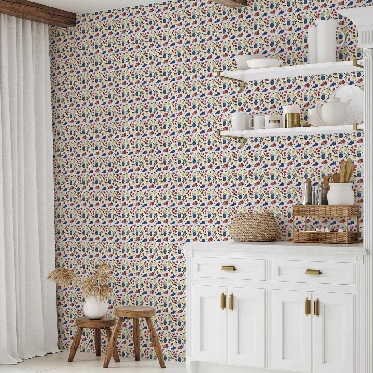 Papel pintado Estampado botánico de frutas brillantes sobre fondo blanco a00637v1