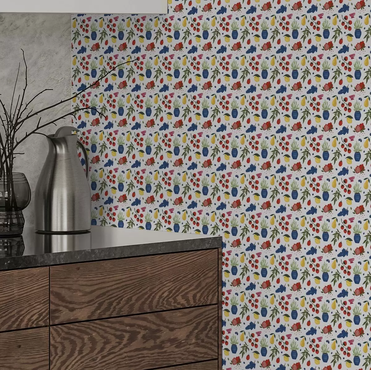 Papel pintado Estampado botánico de frutas brillantes sobre fondo blanco a00637v1